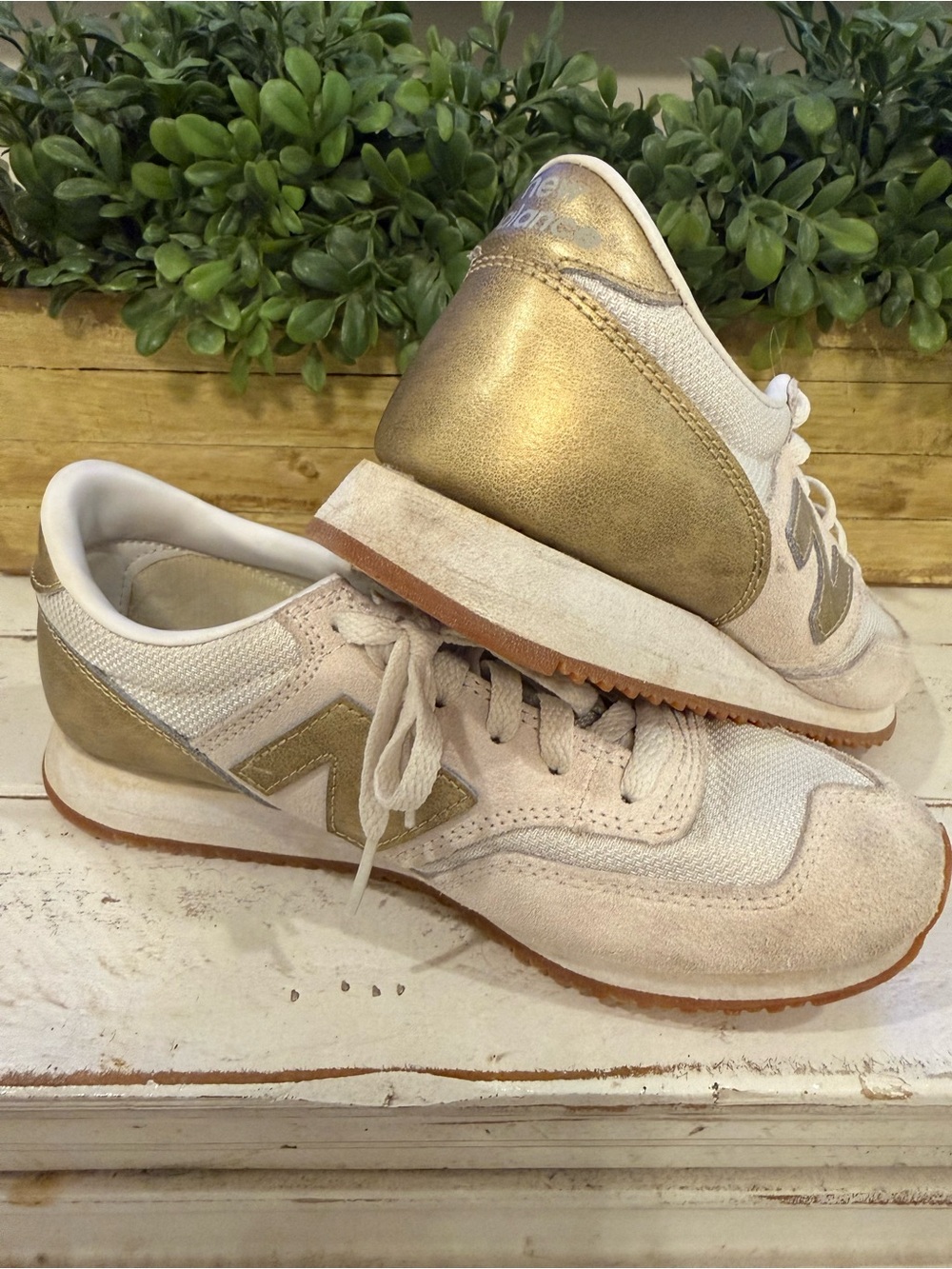 New Balance Women's Gold & Cream Casual Lace-Up Sneakers